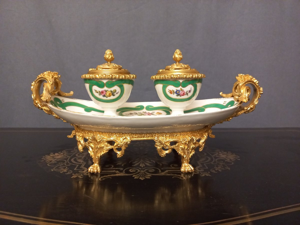 Inkwell In Sèvres Porcelain And Gilt Bronze-photo-4