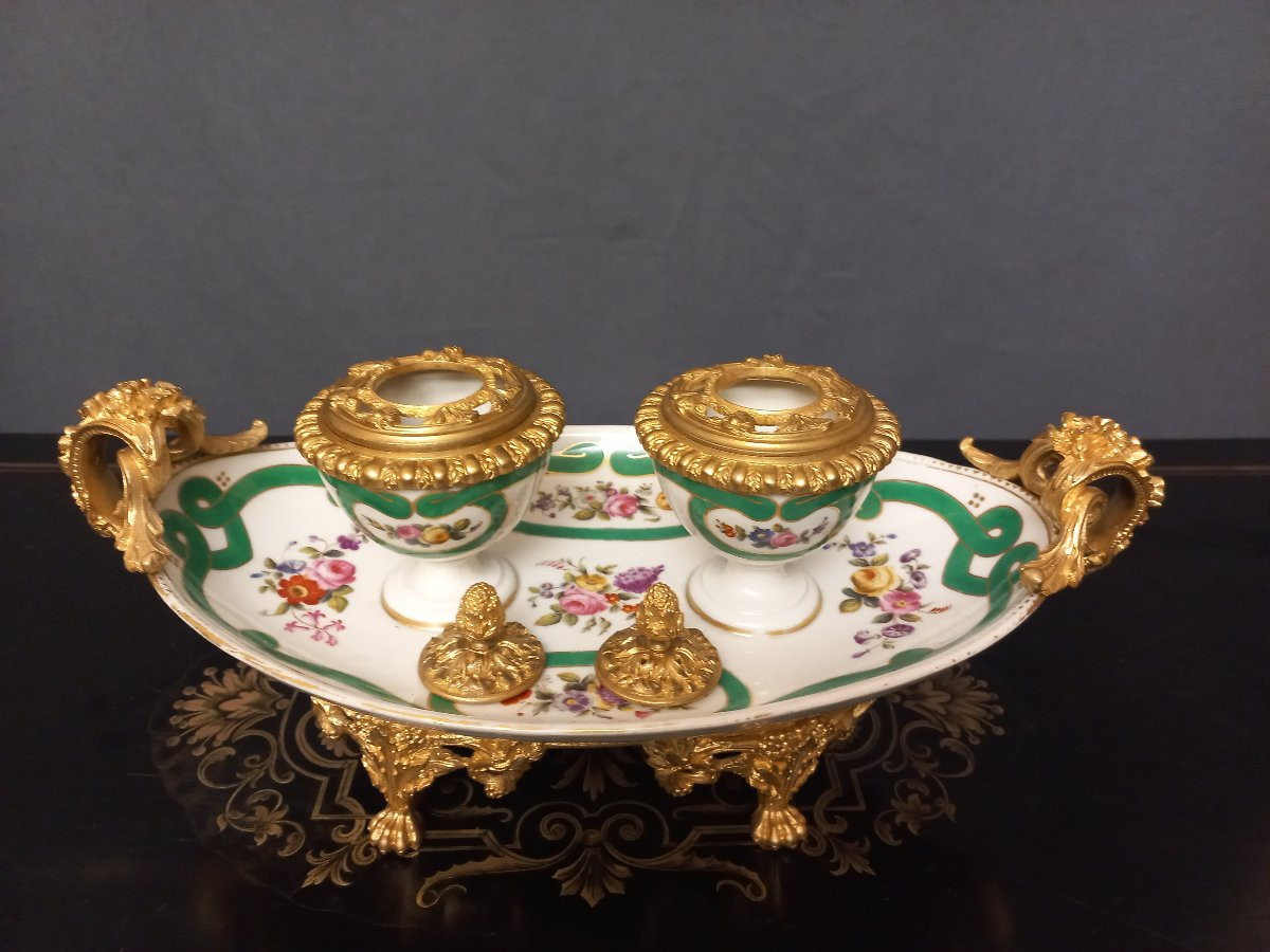 Inkwell In Sèvres Porcelain And Gilt Bronze-photo-2