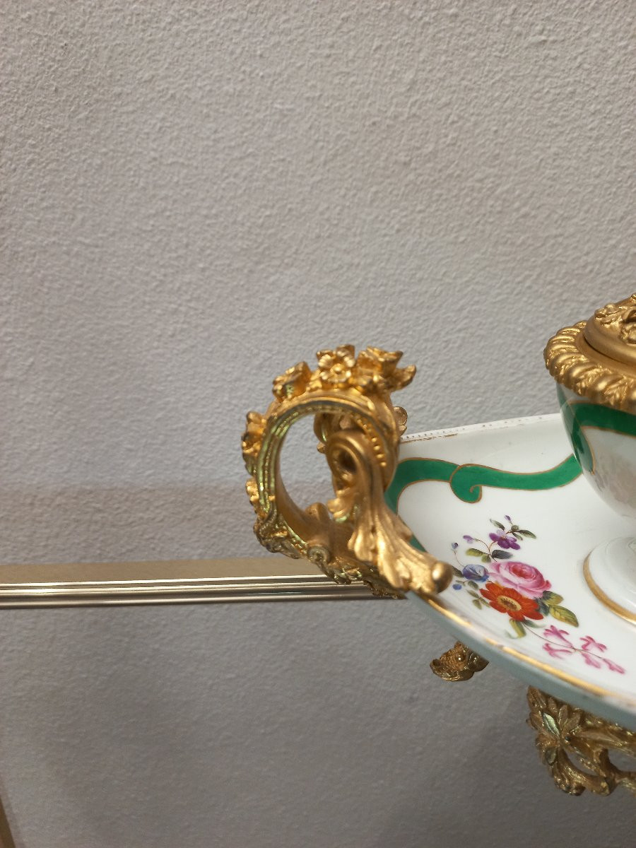 Inkwell In Sèvres Porcelain And Gilt Bronze-photo-4