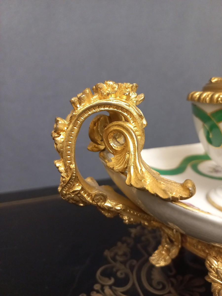 Inkwell In Sèvres Porcelain And Gilt Bronze-photo-3