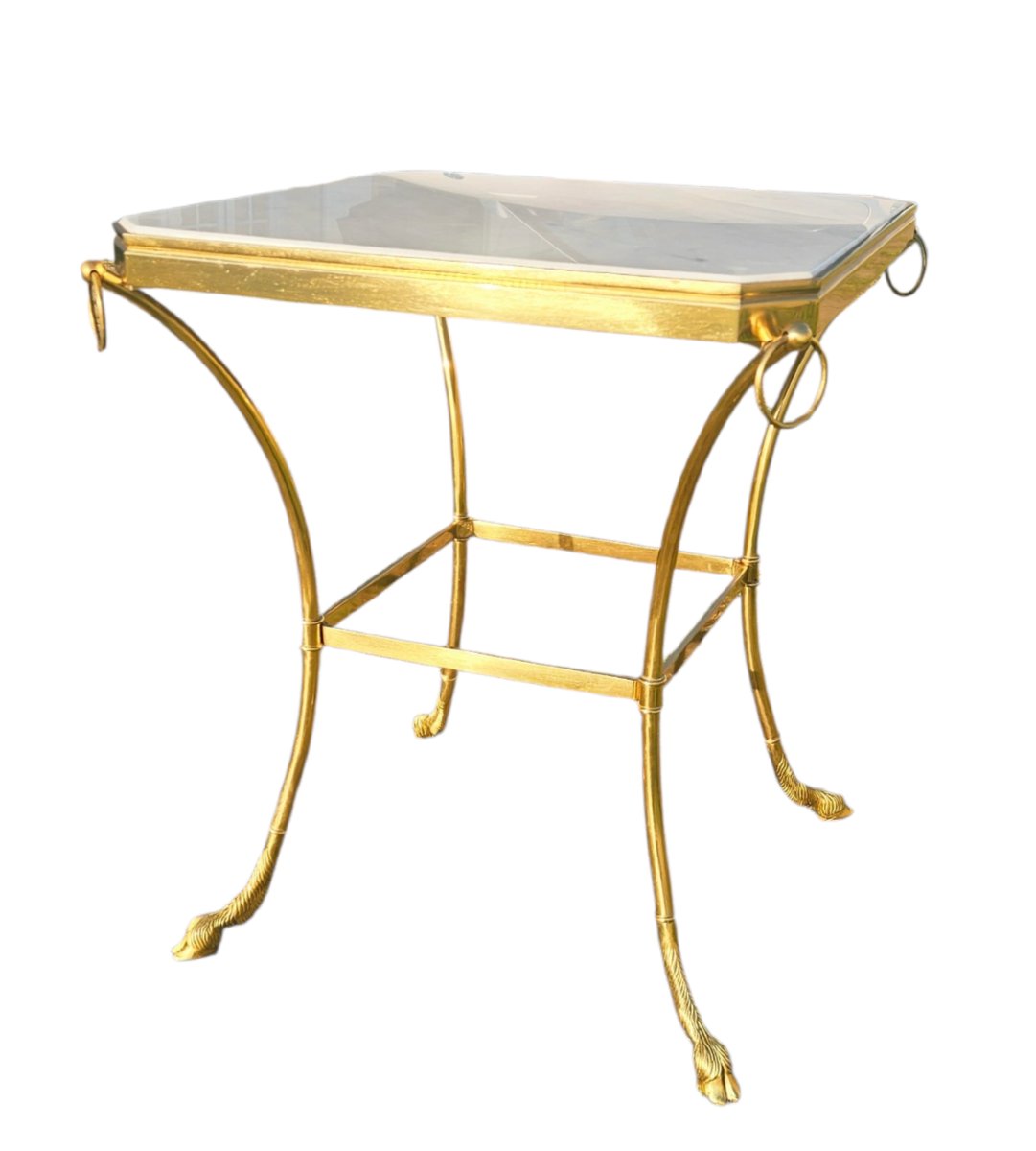 Guéridon st Directoire en bronze doré et marbre blanc-photo-3