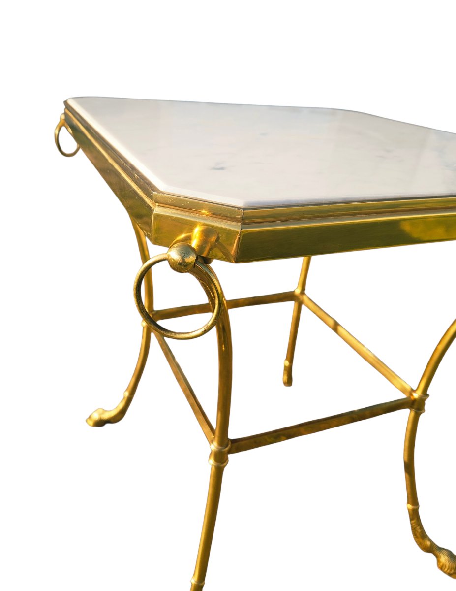 Guéridon st Directoire en bronze doré et marbre blanc-photo-5