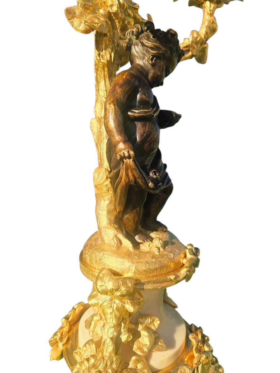 Paire de candélabres aux "putti"en bronze doré XIXème-photo-6
