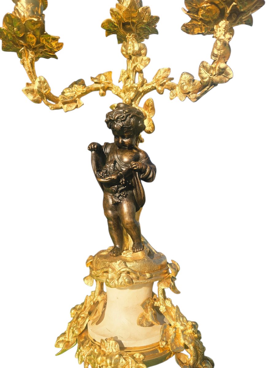 Paire de candélabres aux "putti"en bronze doré XIXème-photo-7