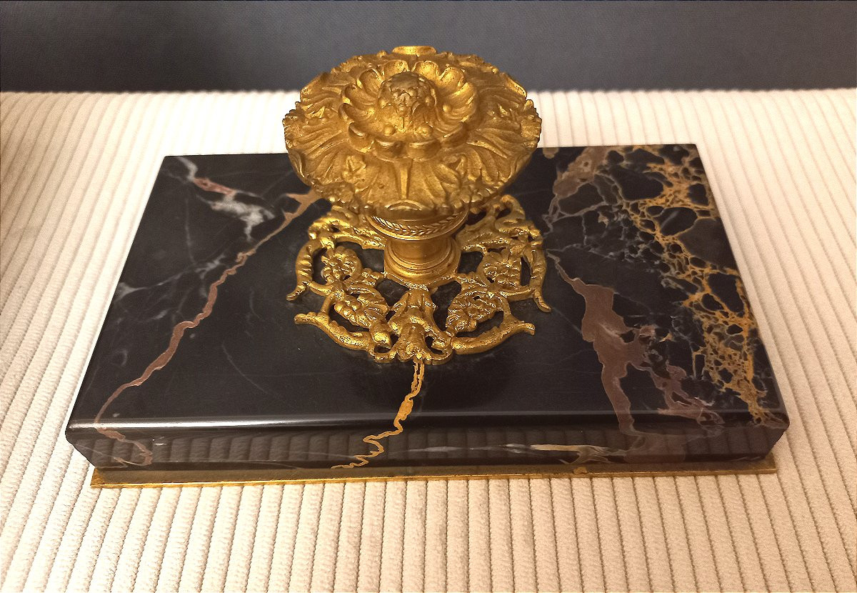 Nécessaire de bureau st Empire en marbre noir et bronze doré-photo-4