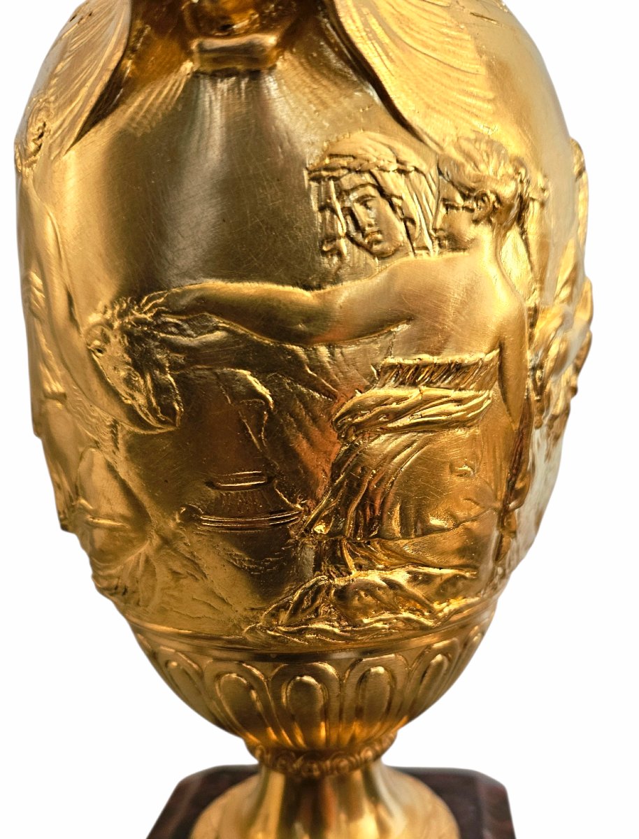 F. Barbedienne Et Clodion Gilt Bronze And Red Marble Torches-photo-4