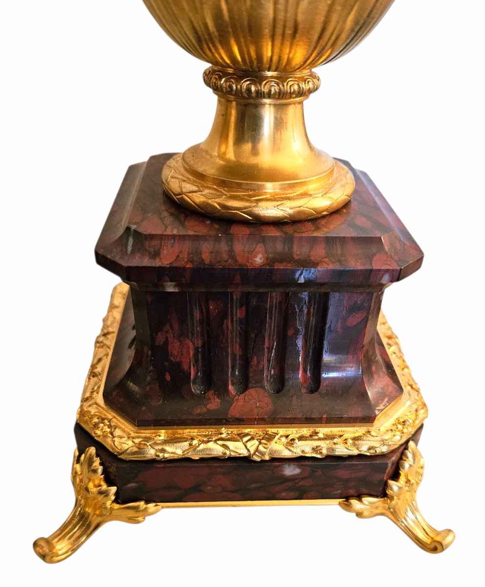 F. Barbedienne Et Clodion Gilt Bronze And Red Marble Torches-photo-2