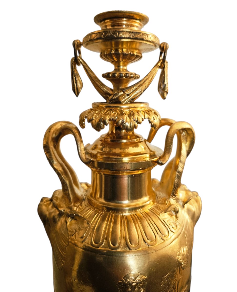 F. Barbedienne Et Clodion Gilt Bronze And Red Marble Torches-photo-3