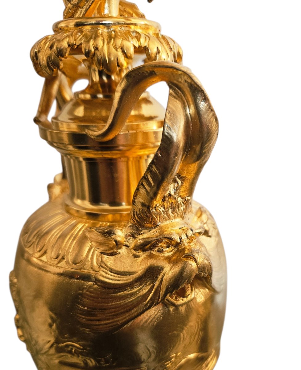 F. Barbedienne Et Clodion Gilt Bronze And Red Marble Torches-photo-5