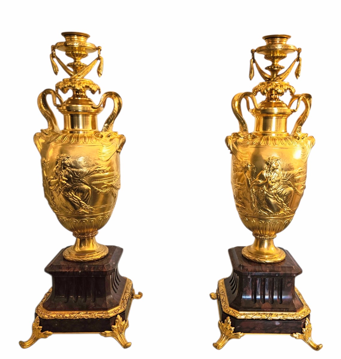 F. Barbedienne Et Clodion Gilt Bronze And Red Marble Torches
