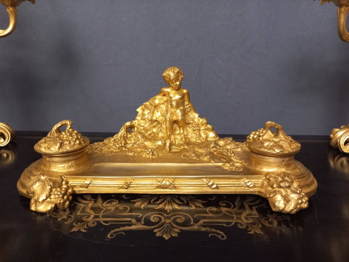 A Marionnet Bacchus Gilt Bronze Inkwell-photo-2