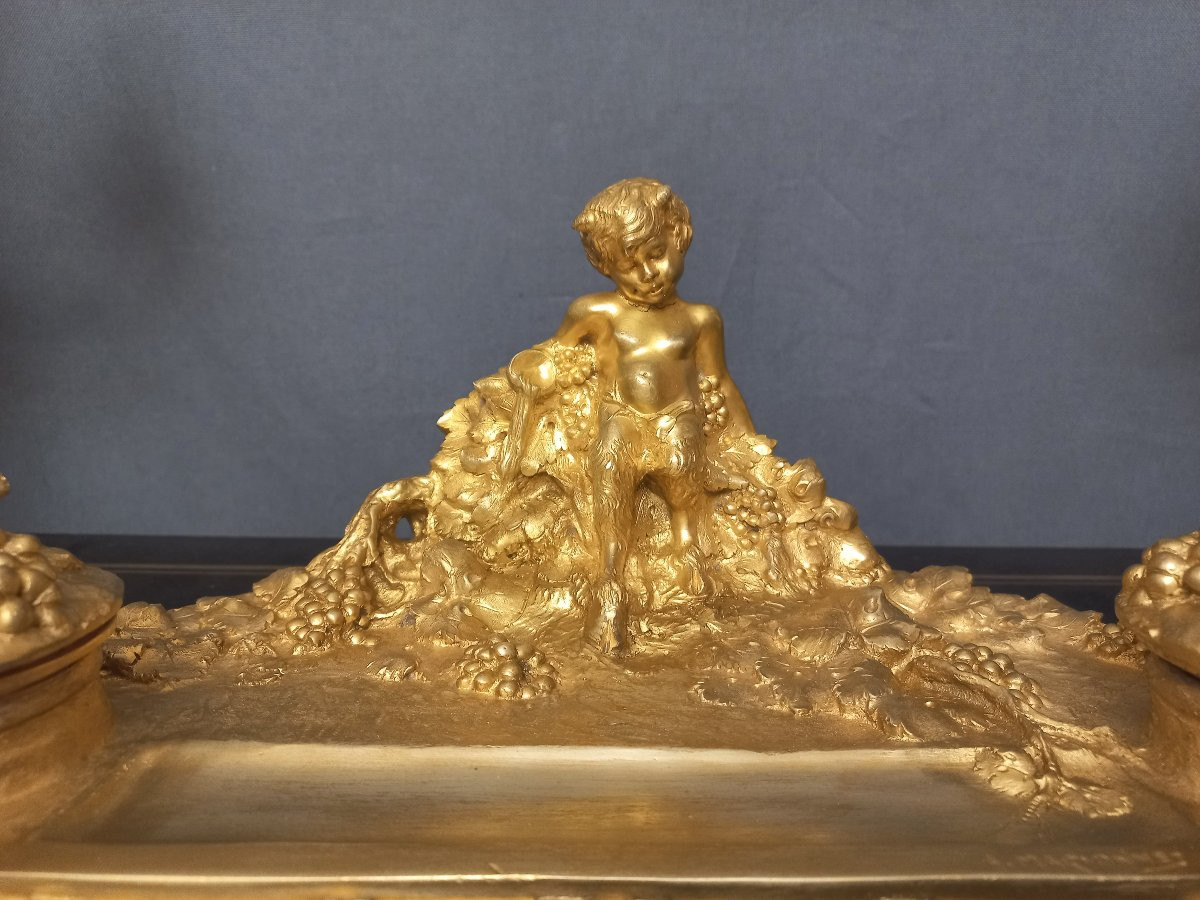 A Marionnet Bacchus Gilt Bronze Inkwell-photo-3