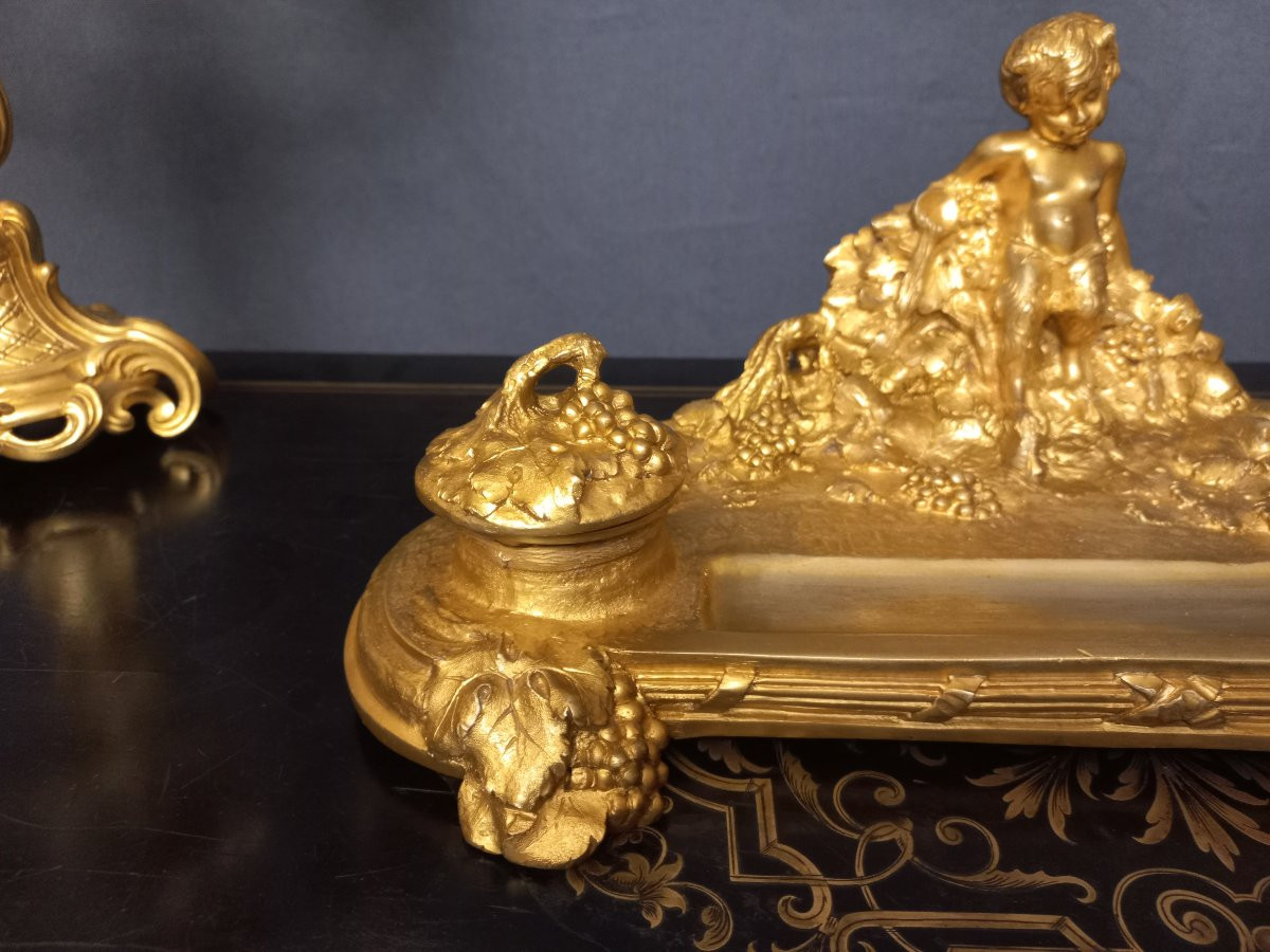 A Marionnet Bacchus Gilt Bronze Inkwell-photo-4