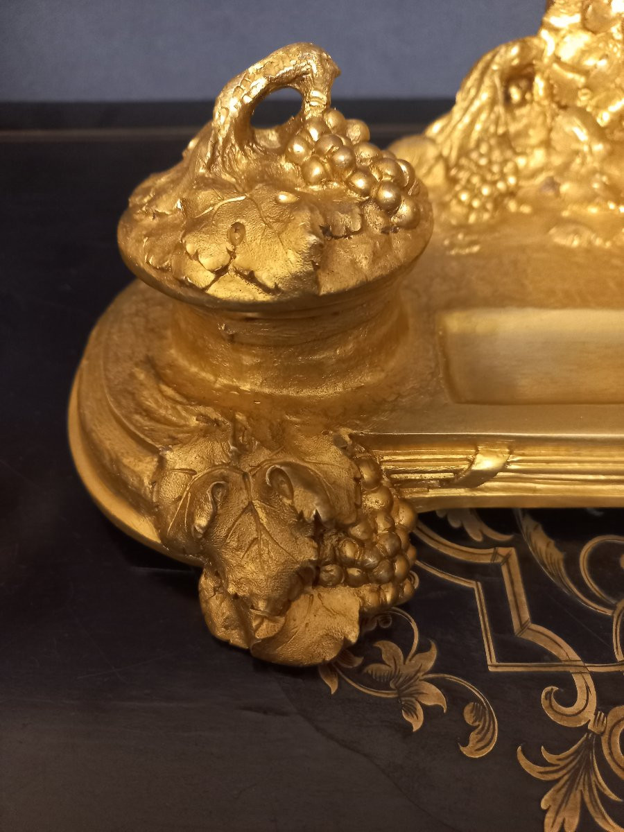 A Marionnet Bacchus Gilt Bronze Inkwell-photo-2