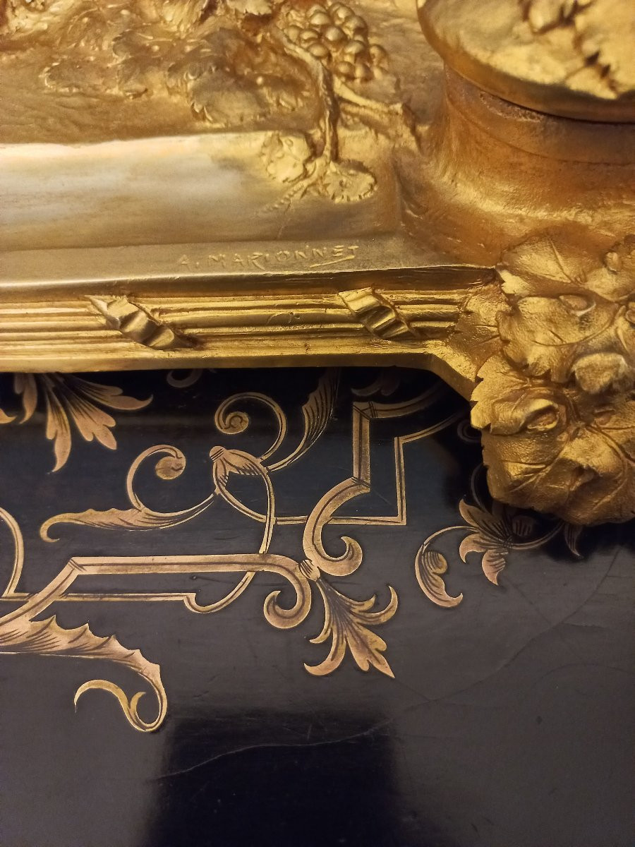 A Marionnet Bacchus Gilt Bronze Inkwell-photo-3