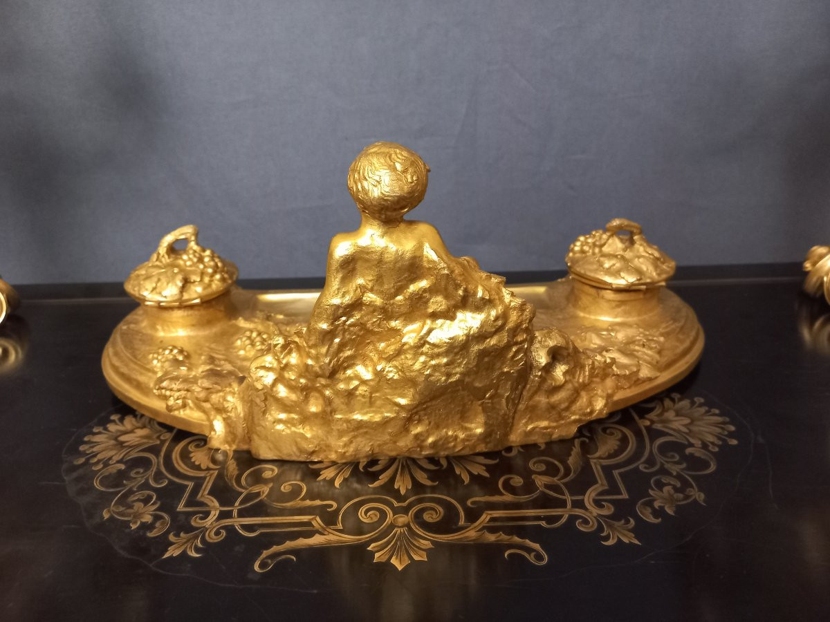 A Marionnet Bacchus Gilt Bronze Inkwell-photo-4