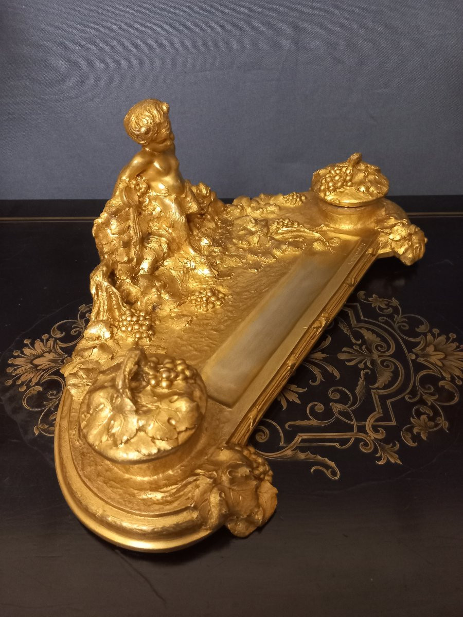 A Marionnet Bacchus Gilt Bronze Inkwell-photo-6