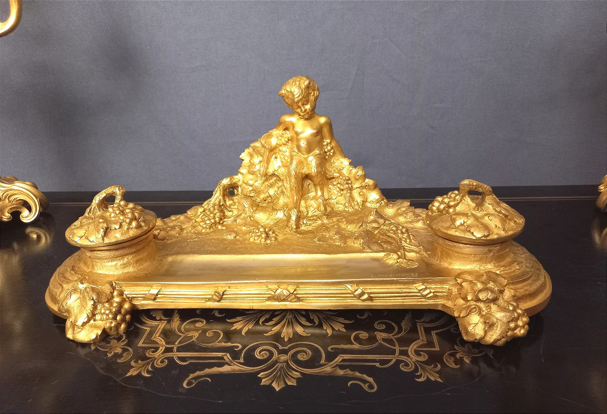 A Marionnet Bacchus Gilt Bronze Inkwell