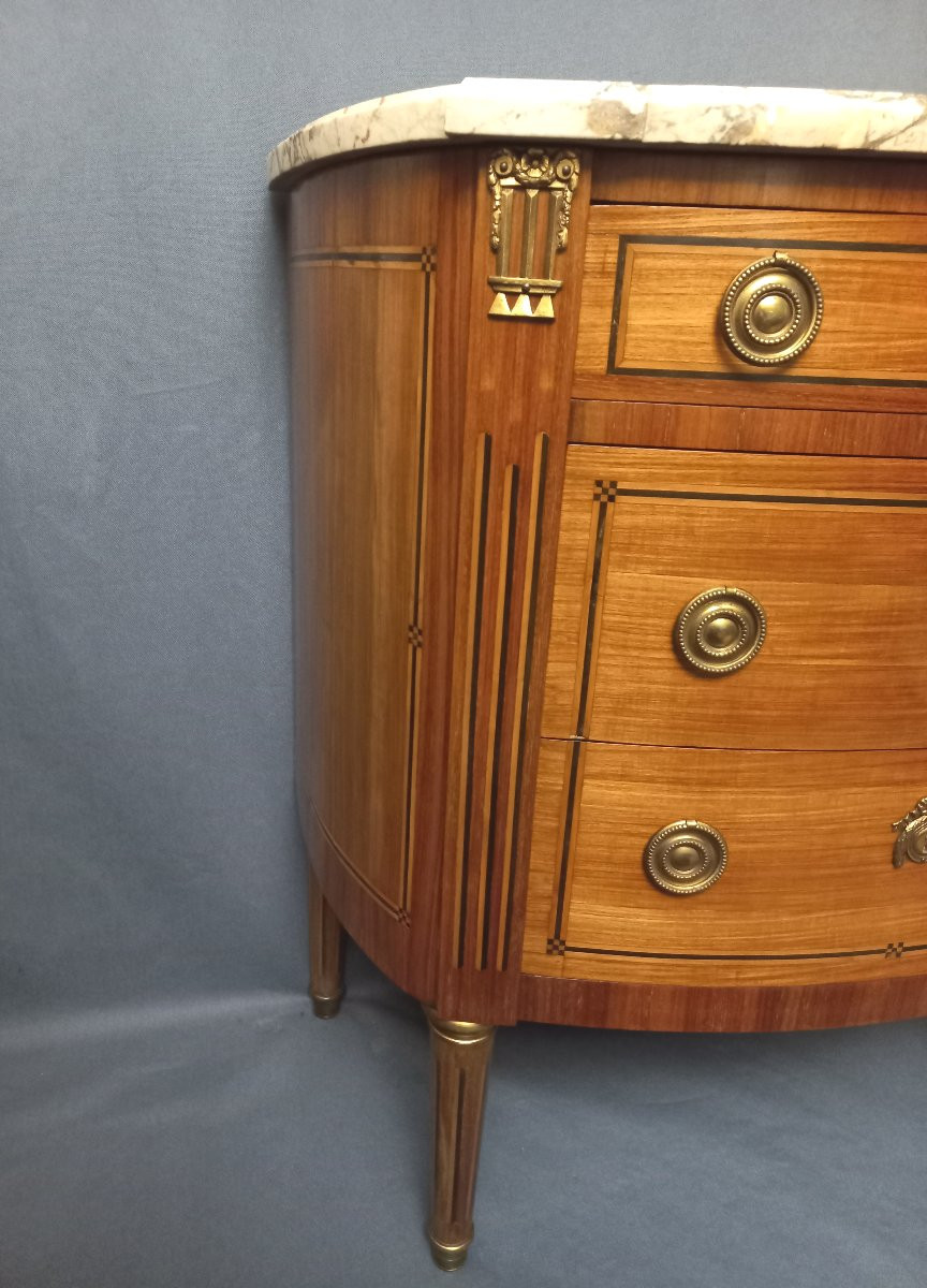 Small Louis XVI Inlaid Half-moon Chest Of Drawers-photo-4