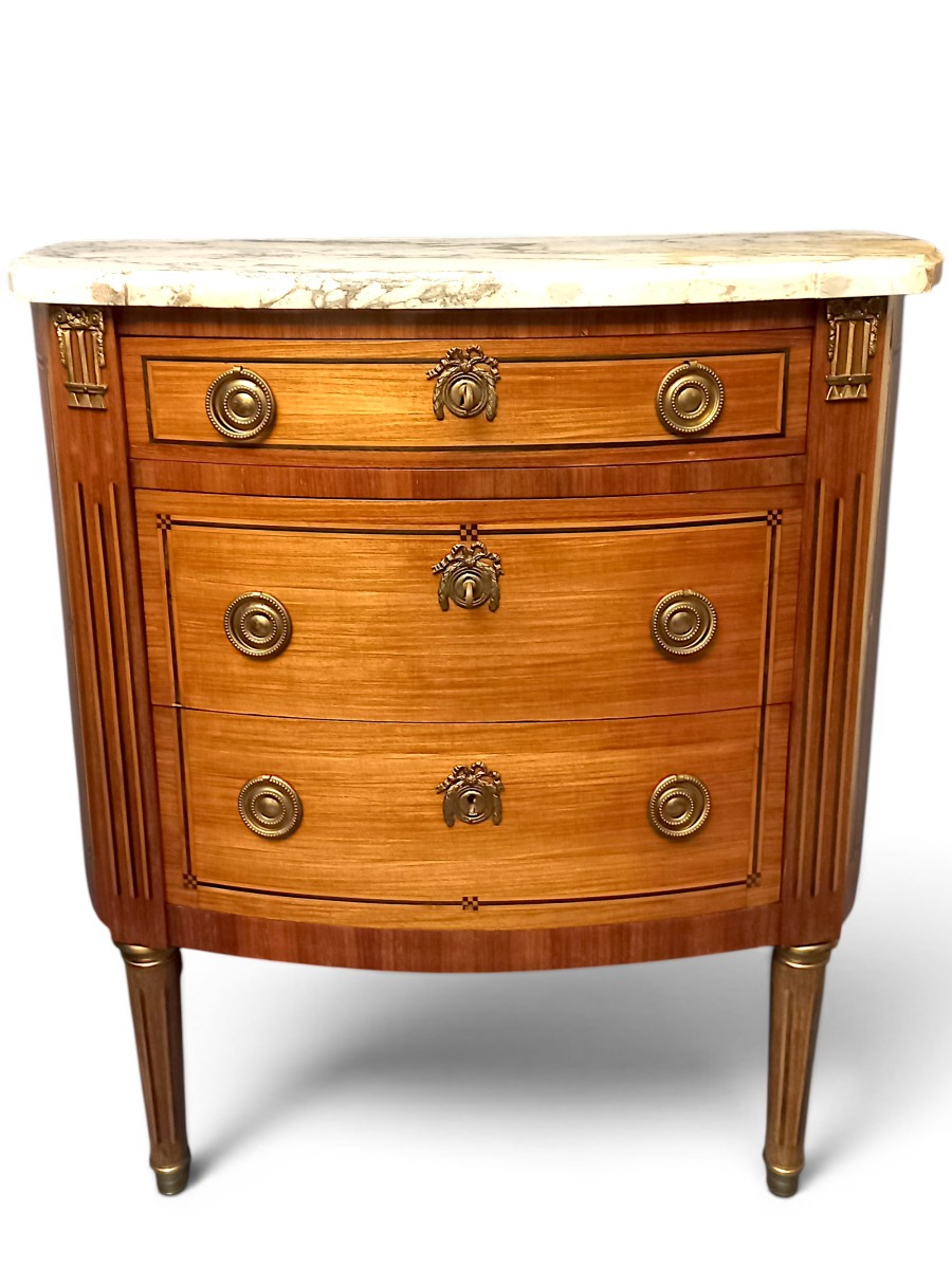 Small Louis XVI Inlaid Half-moon Chest Of Drawers-photo-2