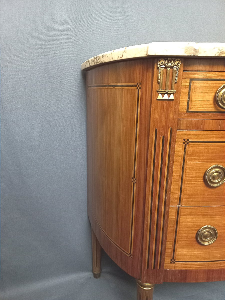 Small Louis XVI Inlaid Half-moon Chest Of Drawers-photo-2