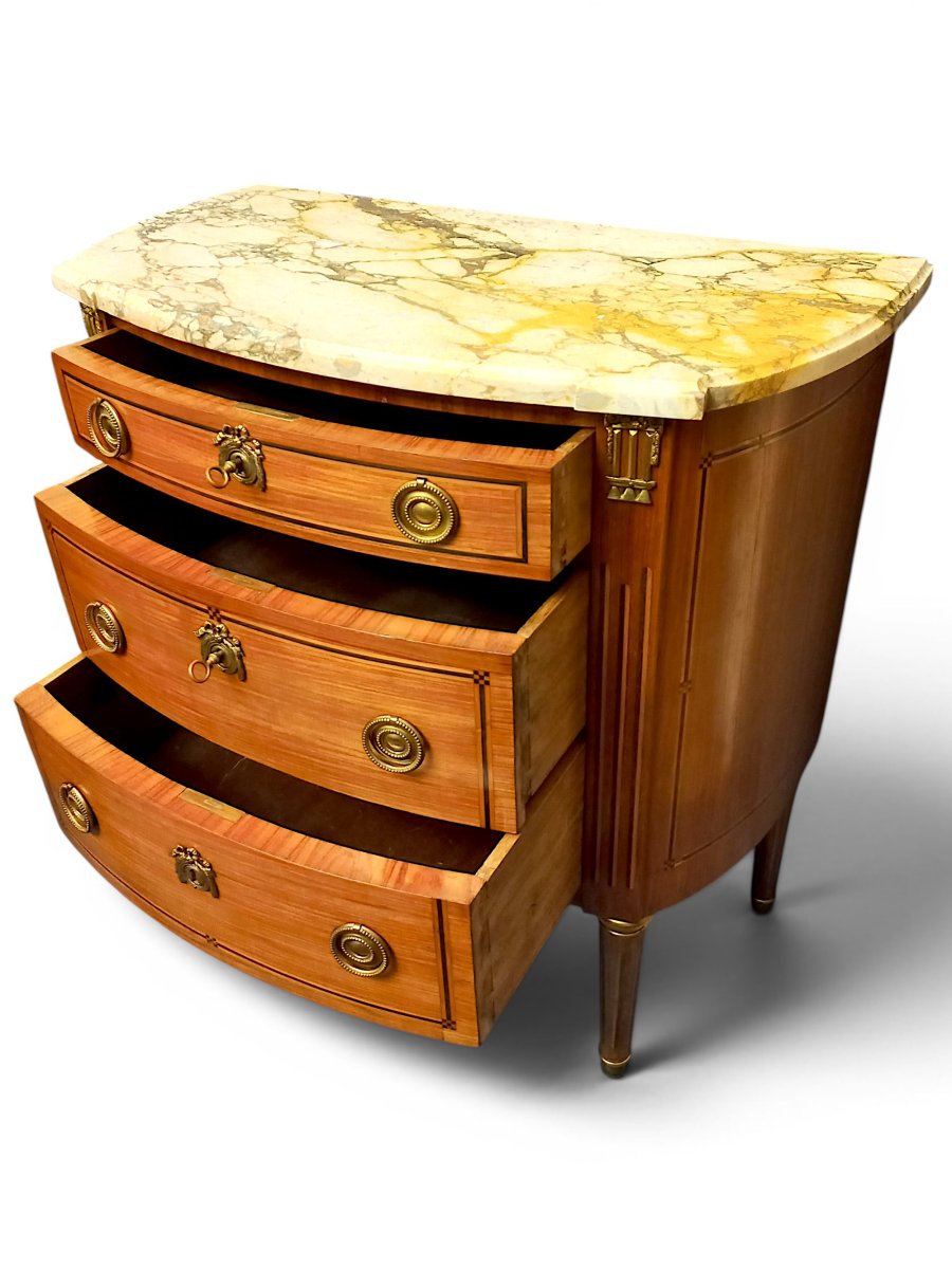 Small Louis XVI Inlaid Half-moon Chest Of Drawers-photo-3