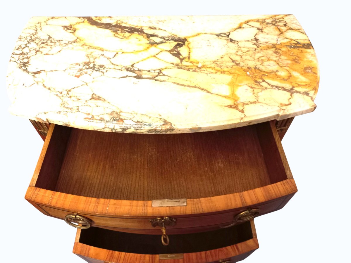 Small Louis XVI Inlaid Half-moon Chest Of Drawers-photo-4