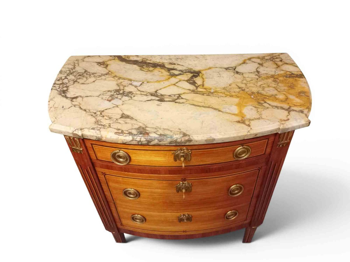 Small Louis XVI Inlaid Half-moon Chest Of Drawers-photo-5