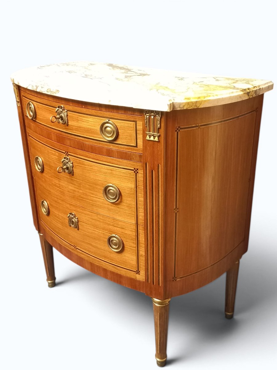 Small Louis XVI Inlaid Half-moon Chest Of Drawers-photo-6