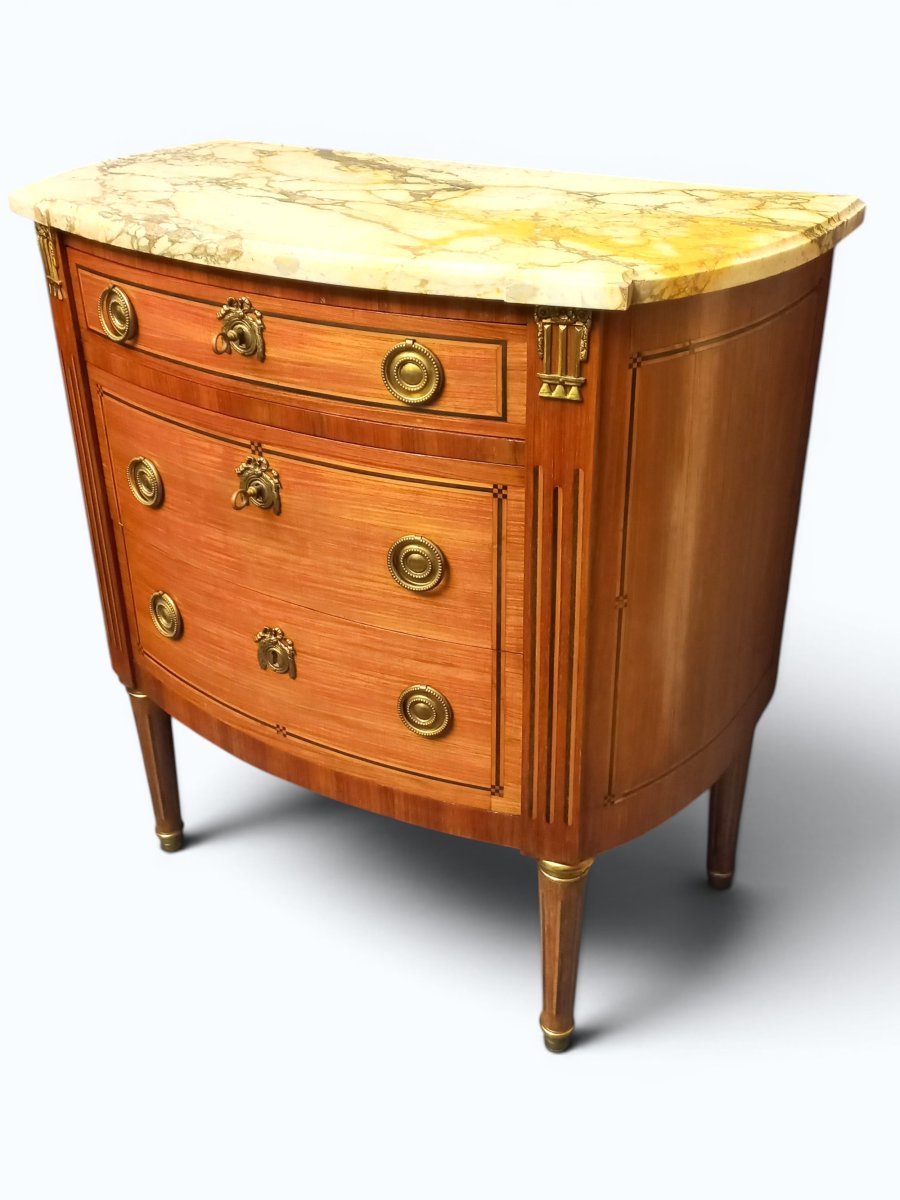 Small Louis XVI Inlaid Half-moon Chest Of Drawers-photo-7