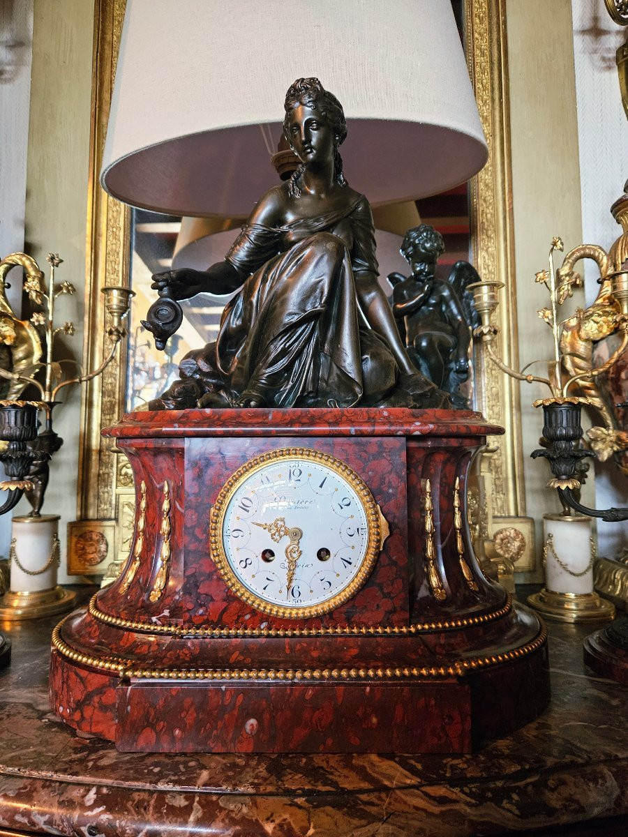 Pendulum Clock And Candelabra Signed Denière Bronzier In Paris-photo-2