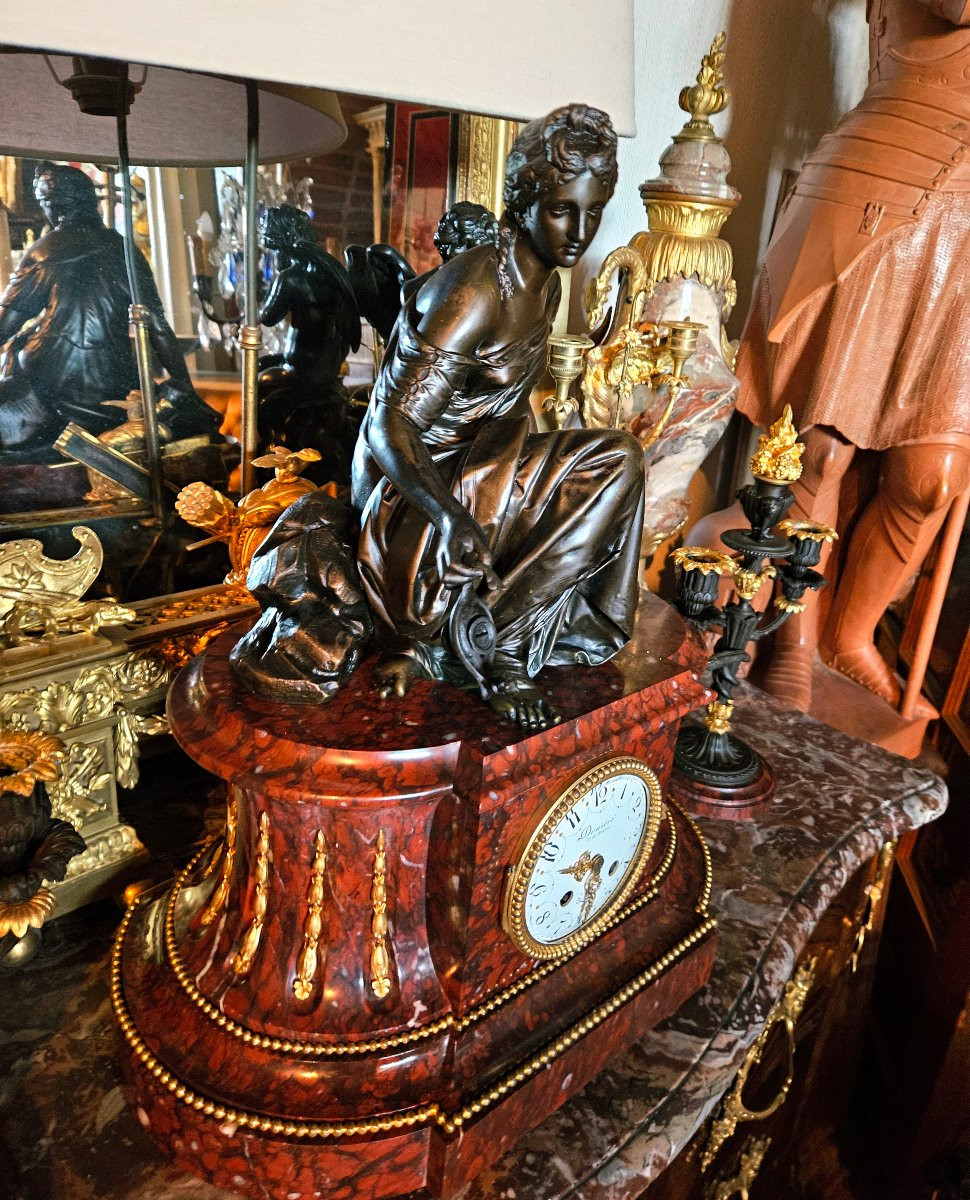 Pendulum Clock And Candelabra Signed Denière Bronzier In Paris-photo-3