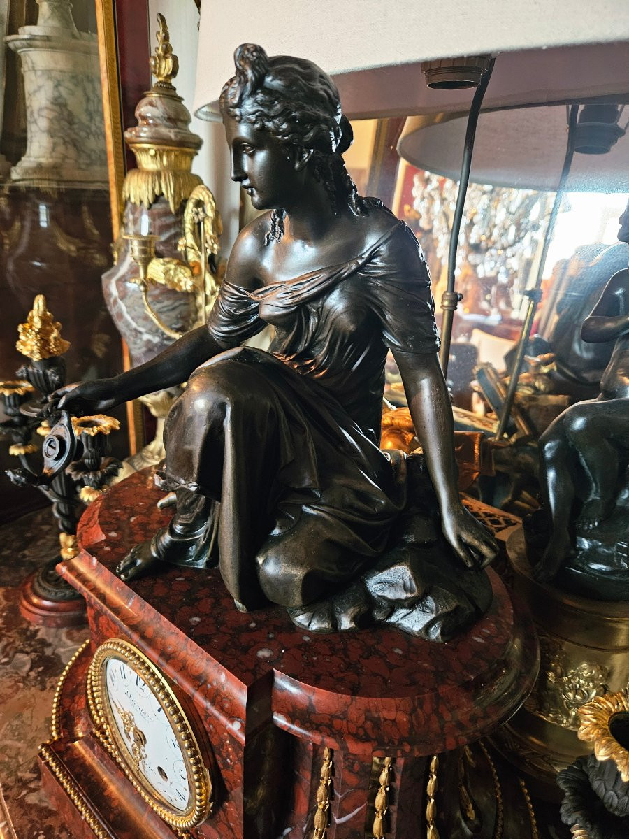 Pendulum Clock And Candelabra Signed Denière Bronzier In Paris-photo-1