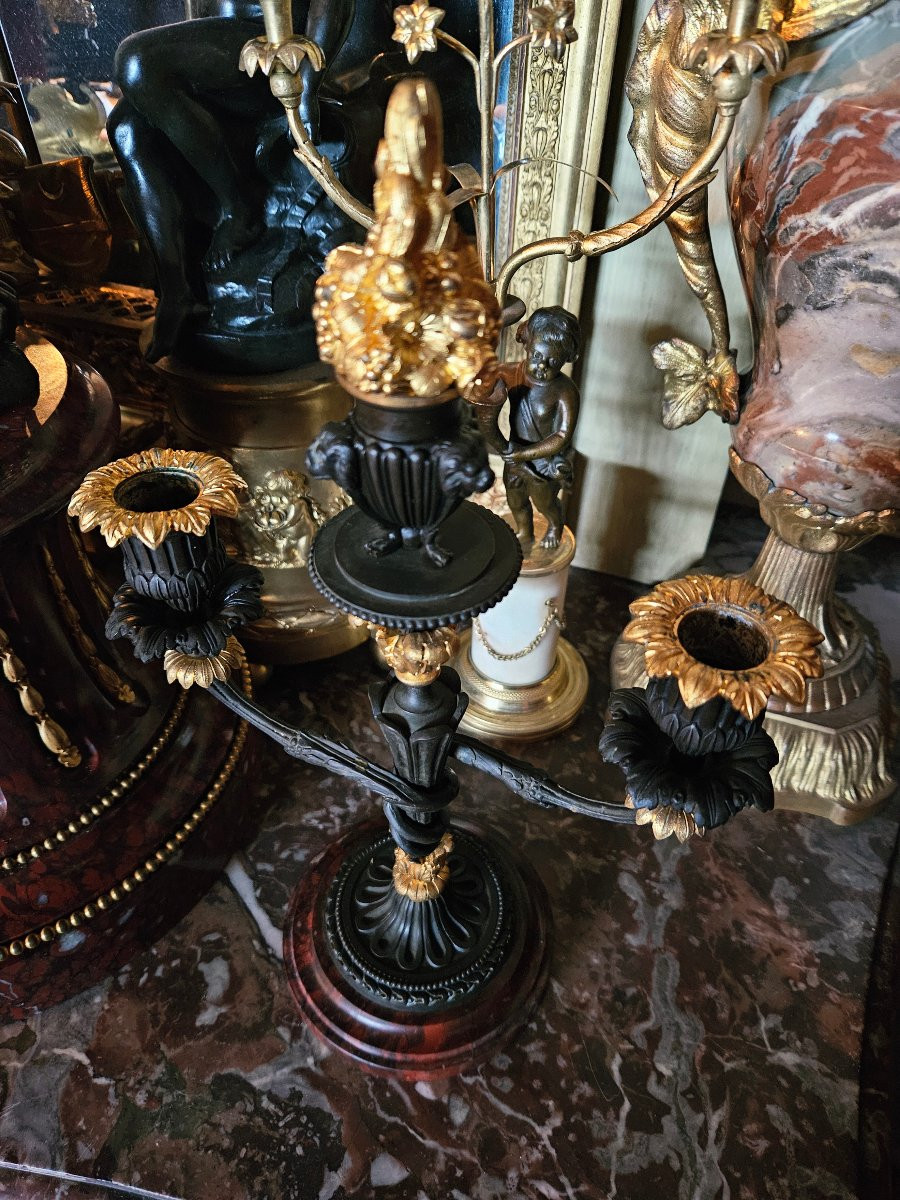 Pendulum Clock And Candelabra Signed Denière Bronzier In Paris-photo-5