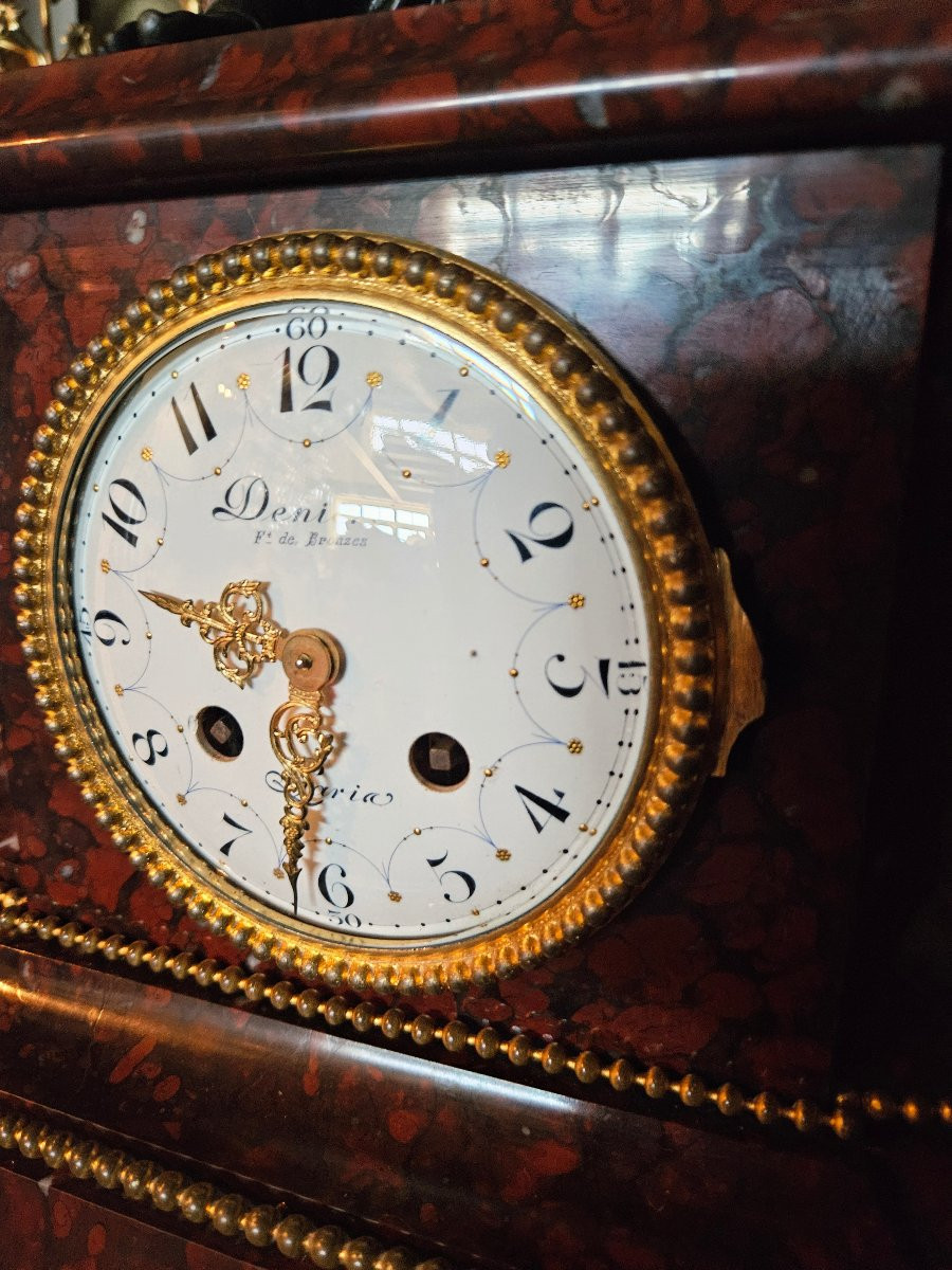 Pendulum Clock And Candelabra Signed Denière Bronzier In Paris-photo-6