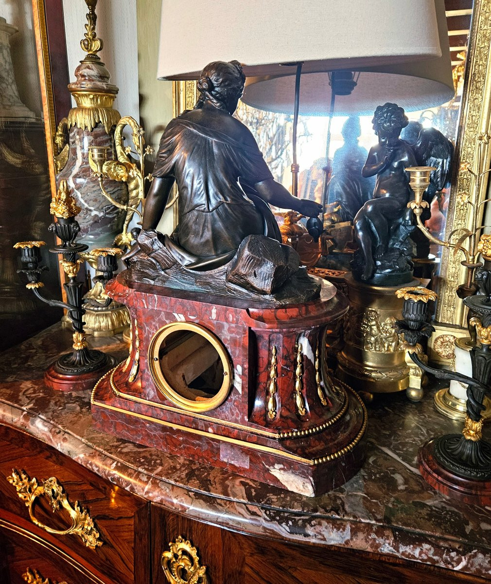 Pendulum Clock And Candelabra Signed Denière Bronzier In Paris-photo-7