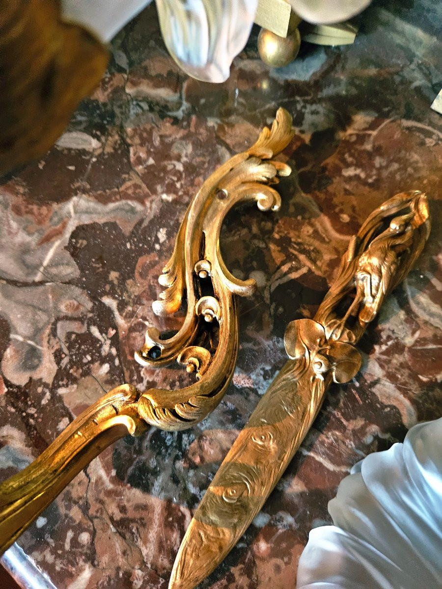 Pair Of Louis XV Style Gilt Bronze And Frosted Glass Sconces-photo-2