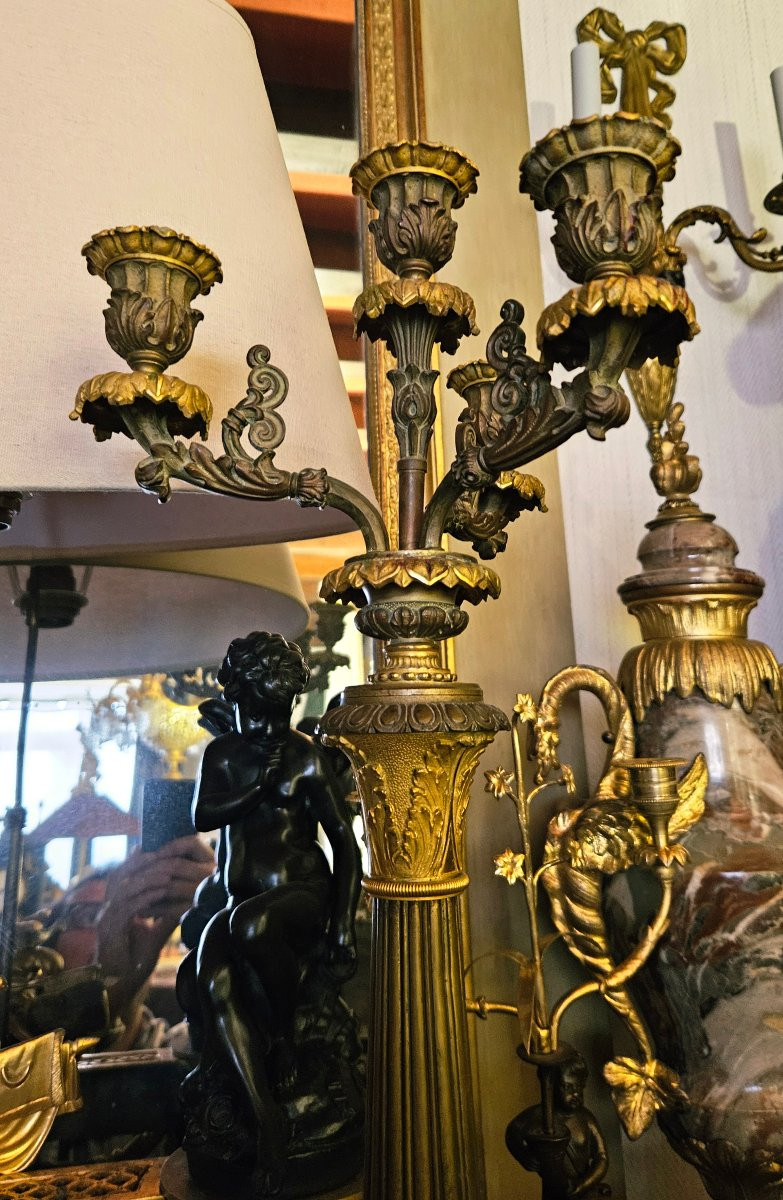 Grands candélabres bronze doré et patiné vers 1820-photo-6
