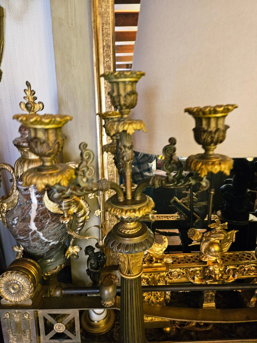 Grands candélabres bronze doré et patiné vers 1820-photo-8
