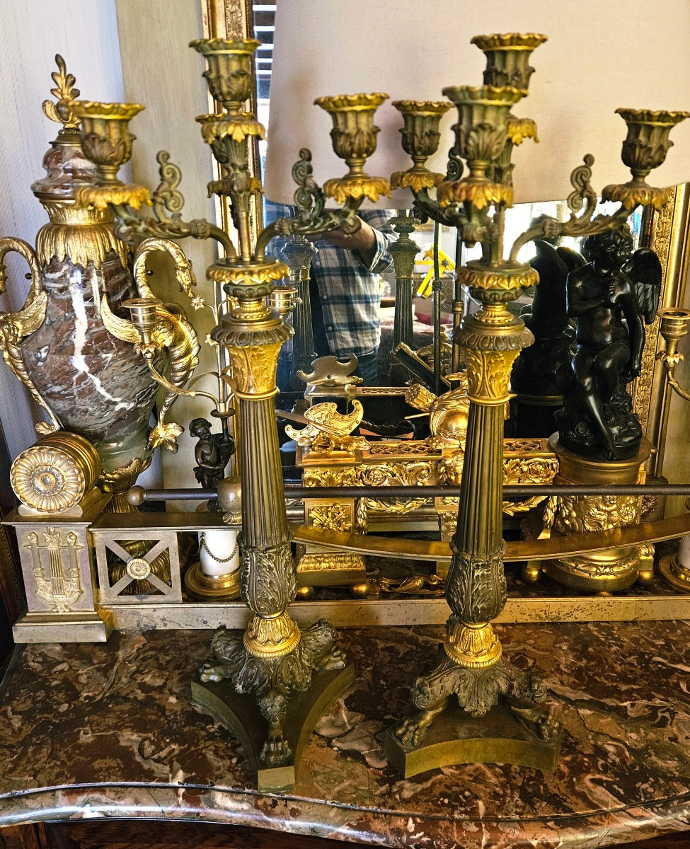 Grands candélabres bronze doré et patiné vers 1820