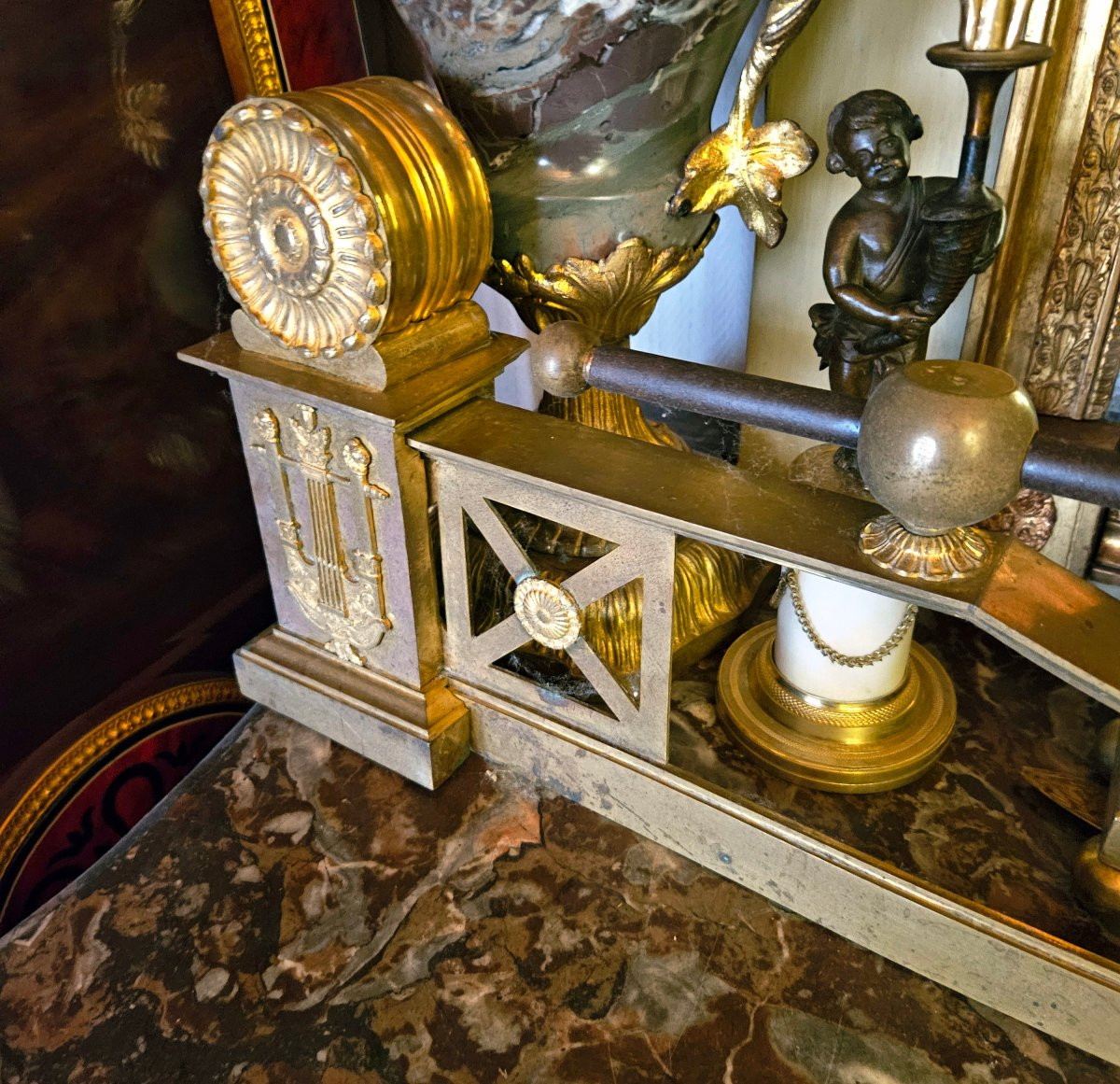 Gilded Bronze Mantel Front, Thickness Lr Restoration-photo-3