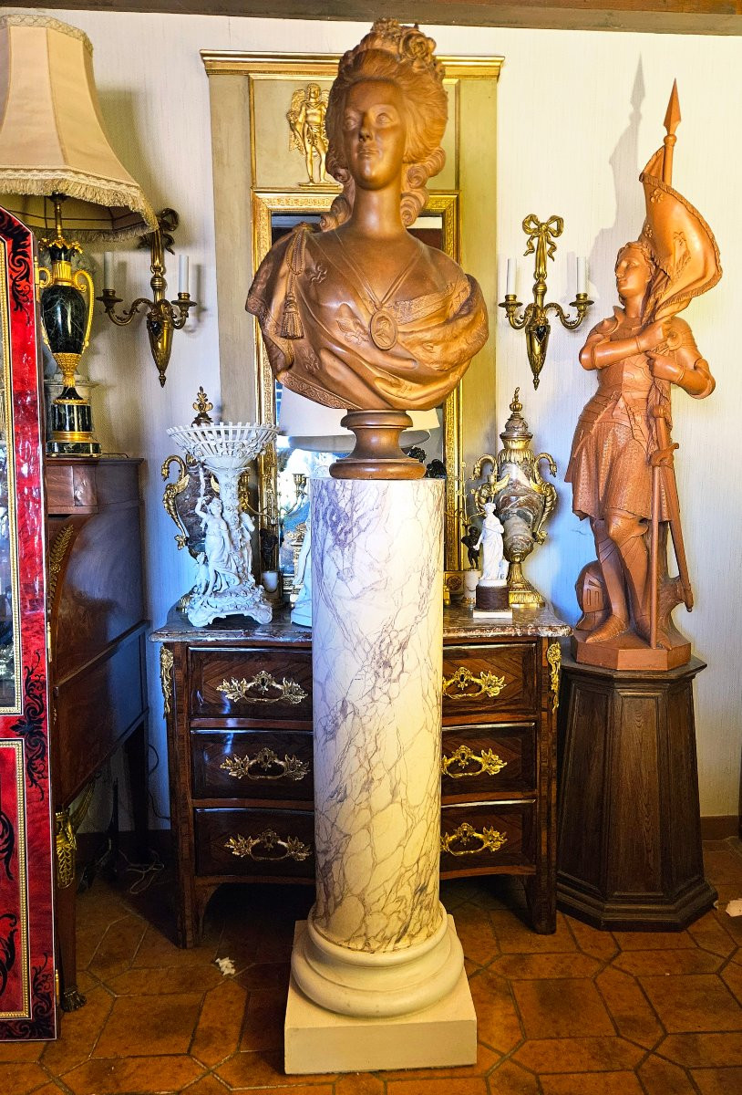 Large Bust Of Marie-antoinette On Column Ht 207 Cm-photo-2