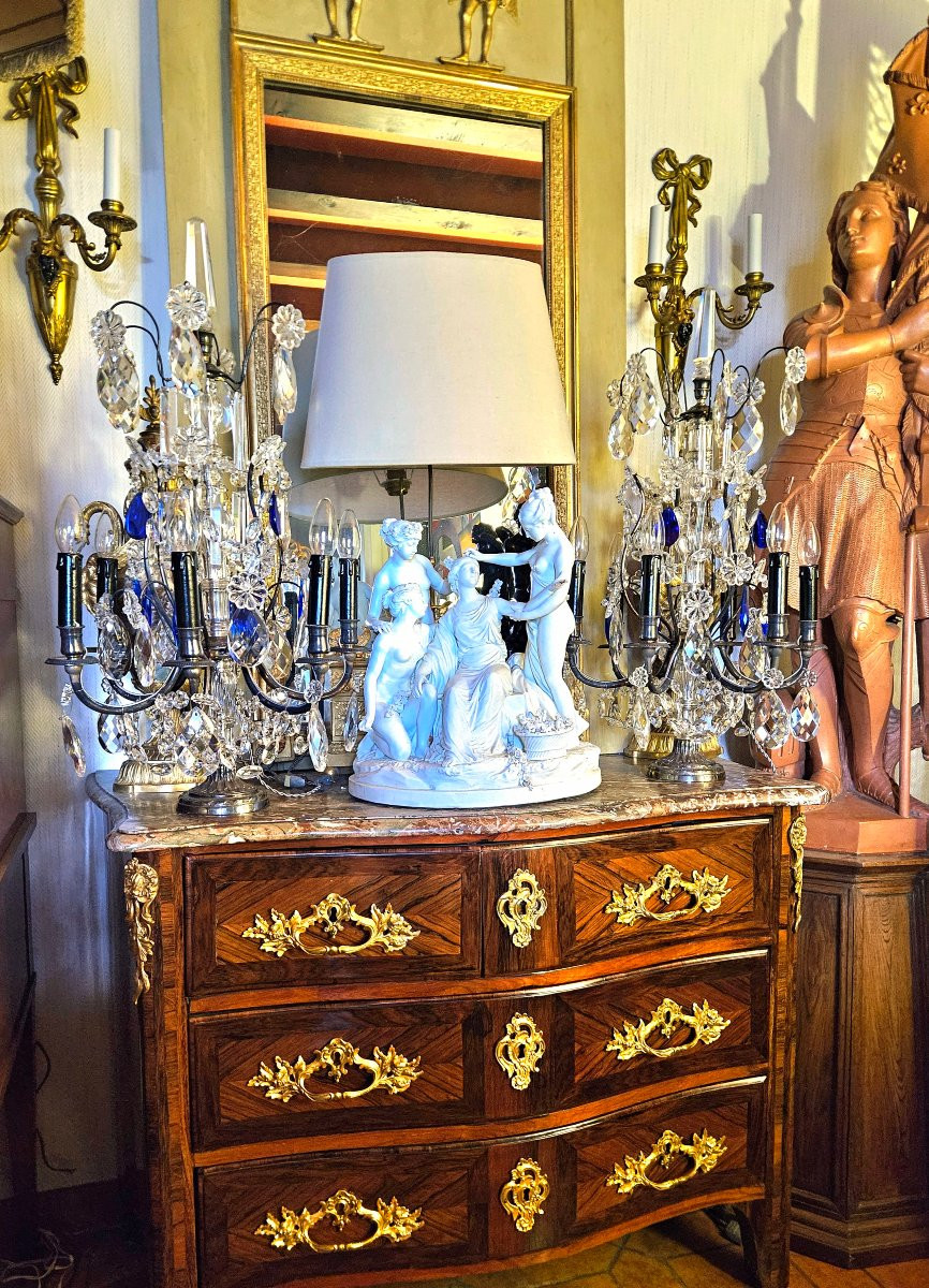 Pair Of Large Crystal And Silver-plated Metal Girandoles-photo-2
