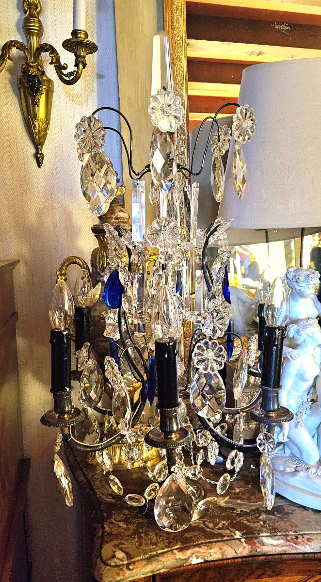 Pair Of Large Crystal And Silver-plated Metal Girandoles-photo-3