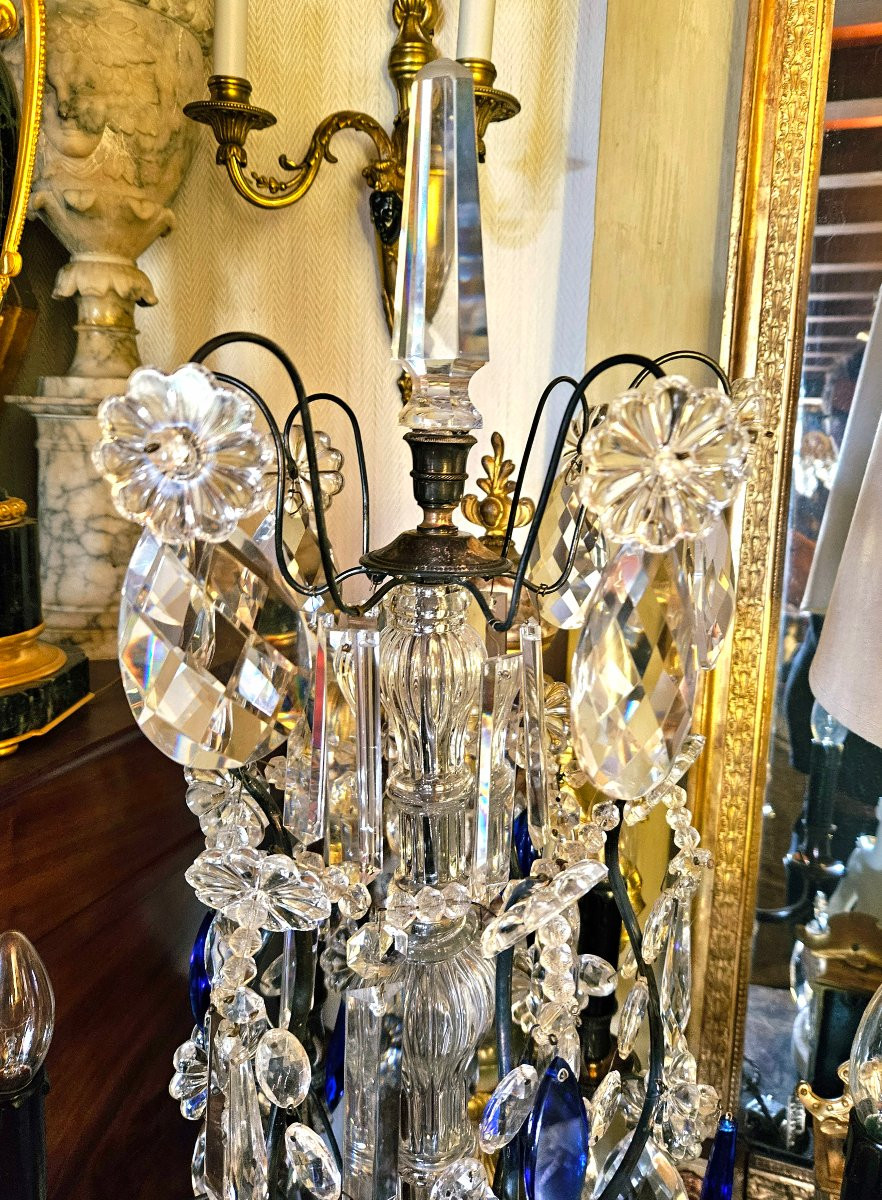 Pair Of Large Crystal And Silver-plated Metal Girandoles-photo-4
