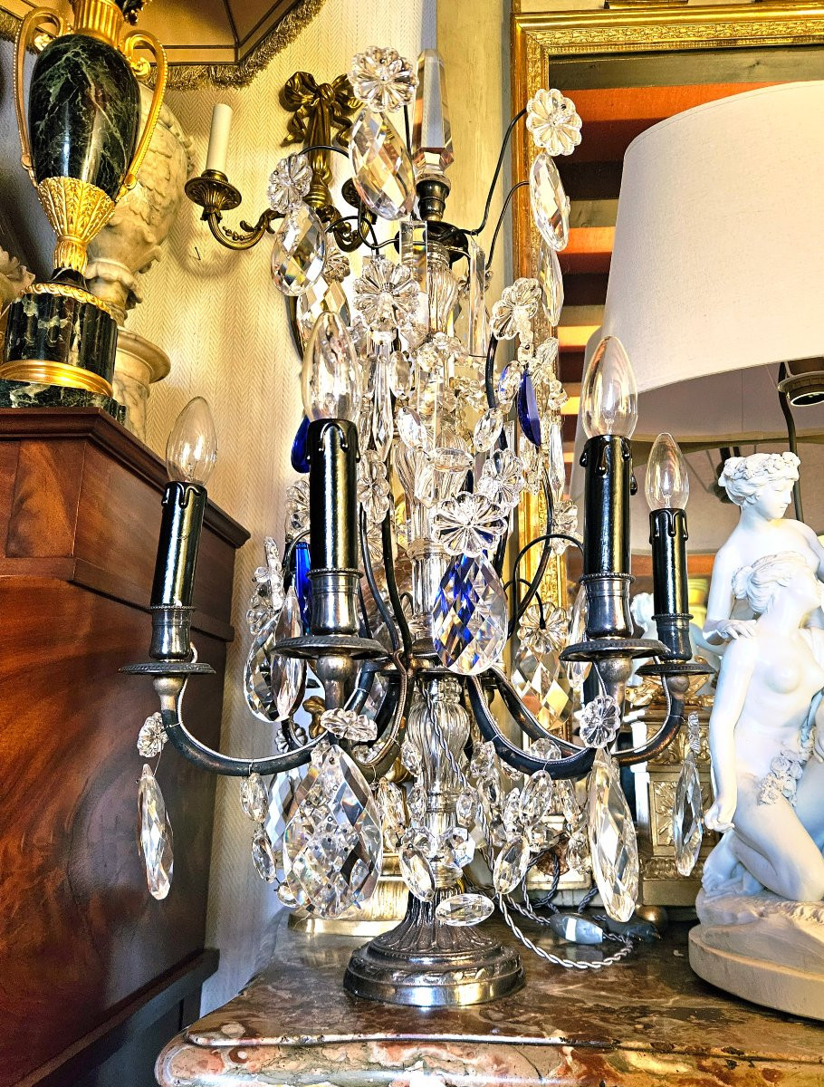 Pair Of Large Crystal And Silver-plated Metal Girandoles-photo-5