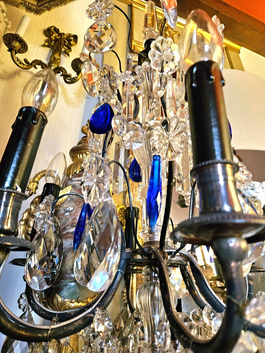 Pair Of Large Crystal And Silver-plated Metal Girandoles-photo-6