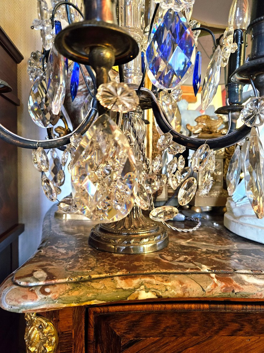 Pair Of Large Crystal And Silver-plated Metal Girandoles-photo-7