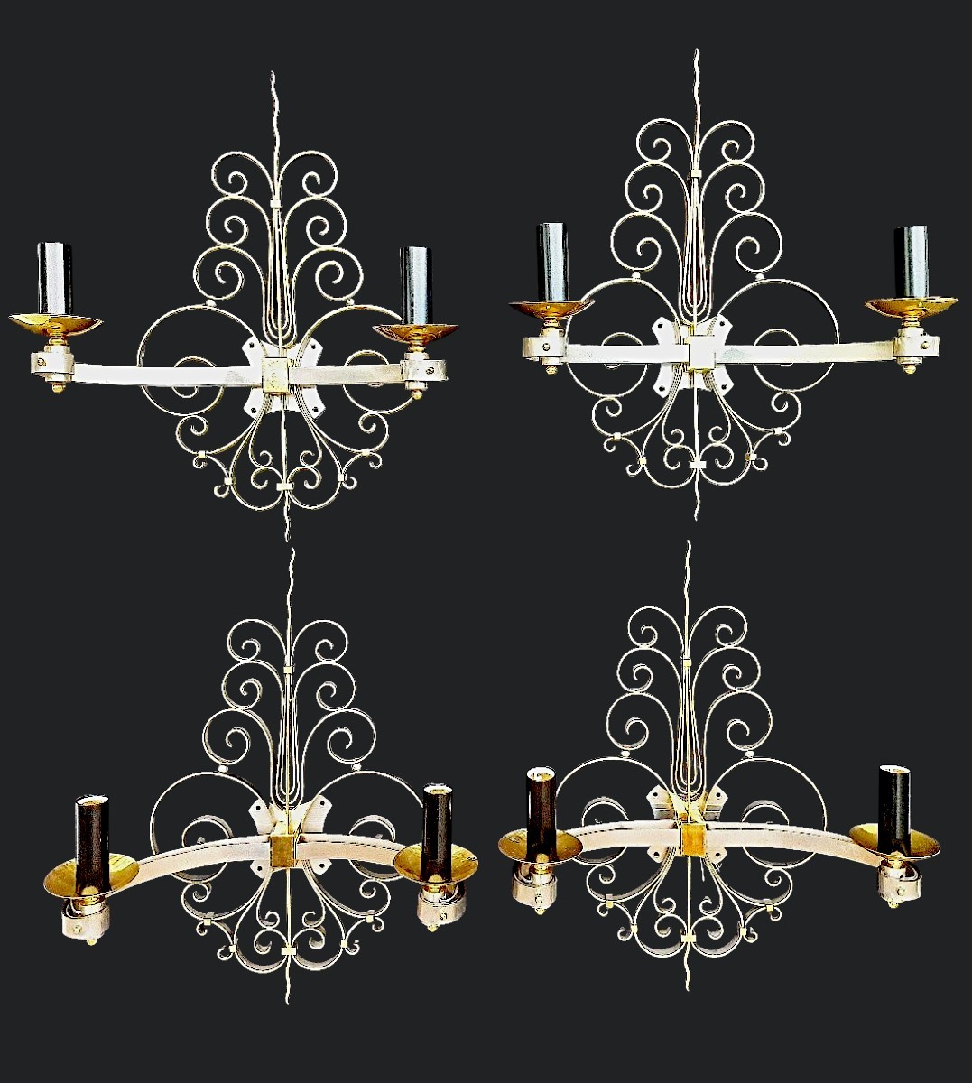 Suite De Quatre Appliques En Laiton Doré Vers 1940