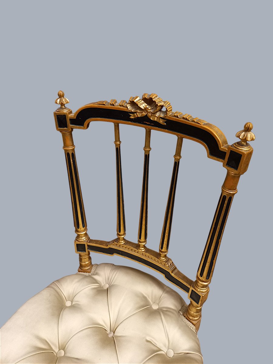 Pair Of Louis XVI Style Upholstered Chairs In Gilded Wood-photo-2
